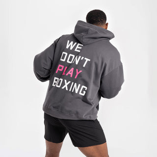 Felpa Boxraw We Don't Play Boxing oversize con cappuccio Grigio-rosa