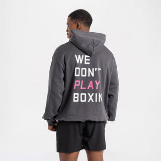 Felpa Boxraw We Don't Play Boxing oversize con cappuccio Grigio-rosa