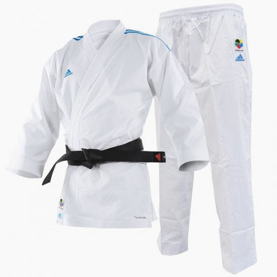 Karategi Adidas Kumite Adilight Primegreen WKF Strisce Blu Combat Arena