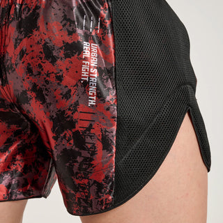 Pantaloncini kick-thai Leone Urban Fighter AB998 Nero-rosso camo-Combat Arena