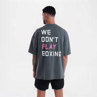 T-shirt Boxraw We Don't Play Boxing Oversize Grigio-rosa