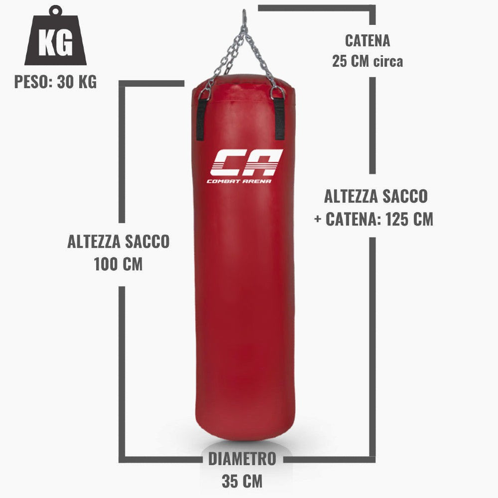 Promo Pack con Sacco Boxe Rosso 120x40 cm Peso 40 kg e Supporto a Parete in